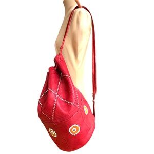 bag handmade MOROCCAN leather drawstring backpack large bucket Medina NWOT boho